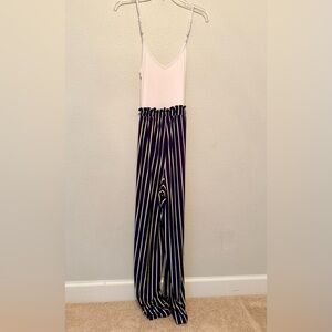 Ultra Flirt Navy and White Striped Jumpsuit